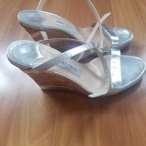 Silver Jimmy Choos wedge strappy sandals